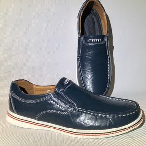 Moccasin leather walking driving men's shoe sz 43 navy leather